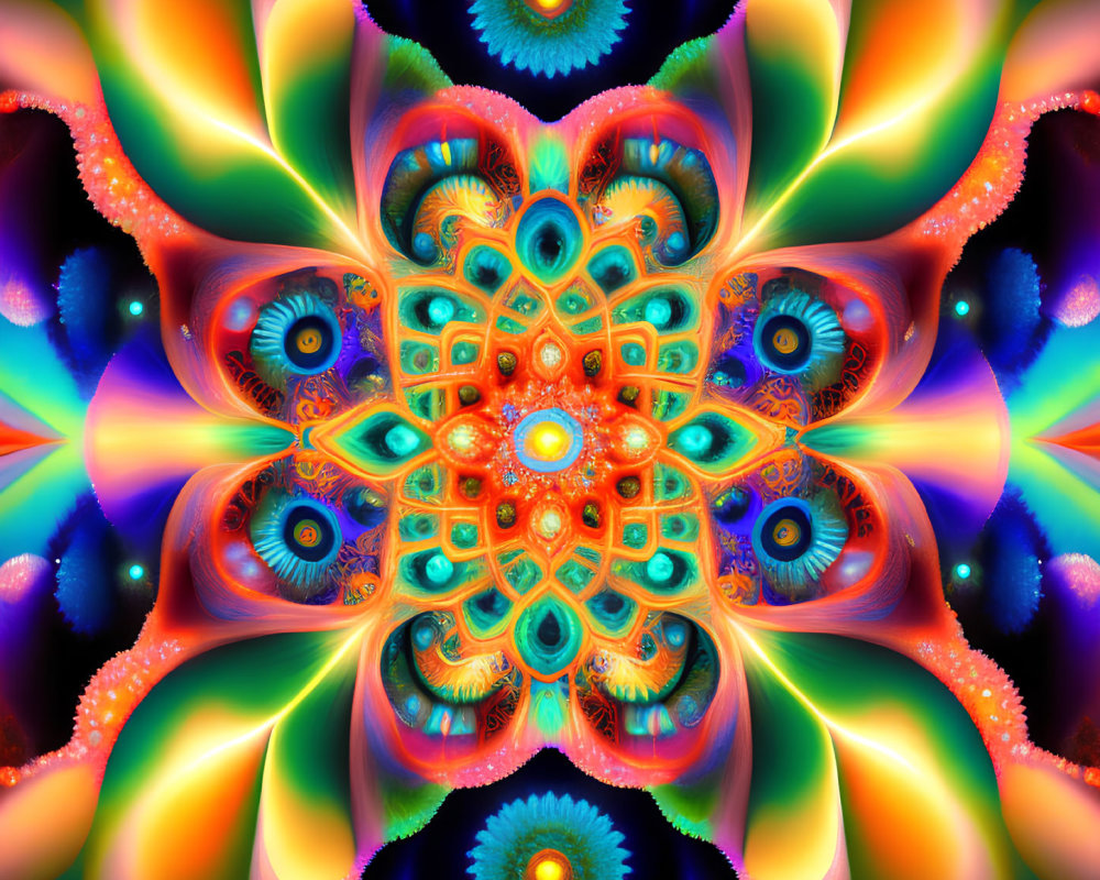 Colorful Fractal Image with Symmetrical Patterns and Kaleidoscopic Effect