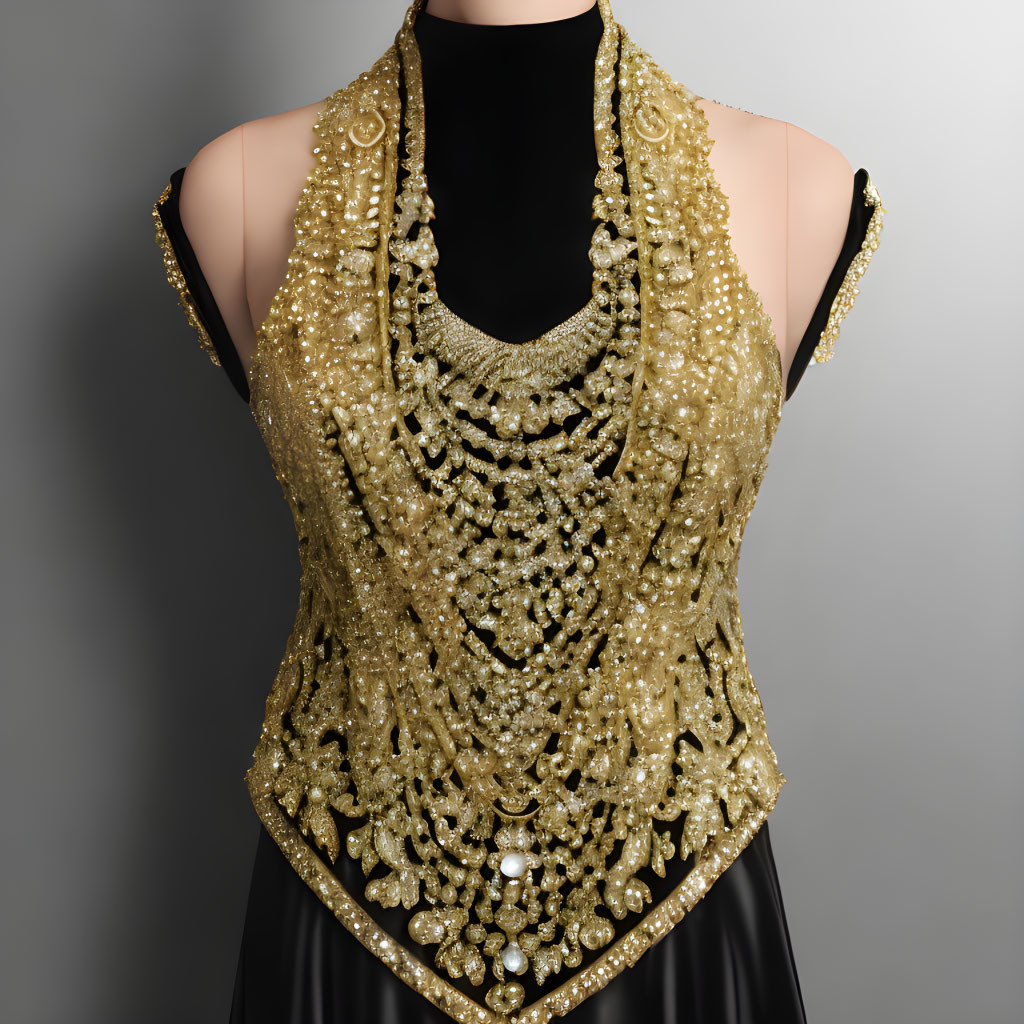 Mannequin displaying golden embroidered halter neck blouse