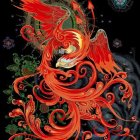 Colorful Phoenix Artwork in Cosmic Setting