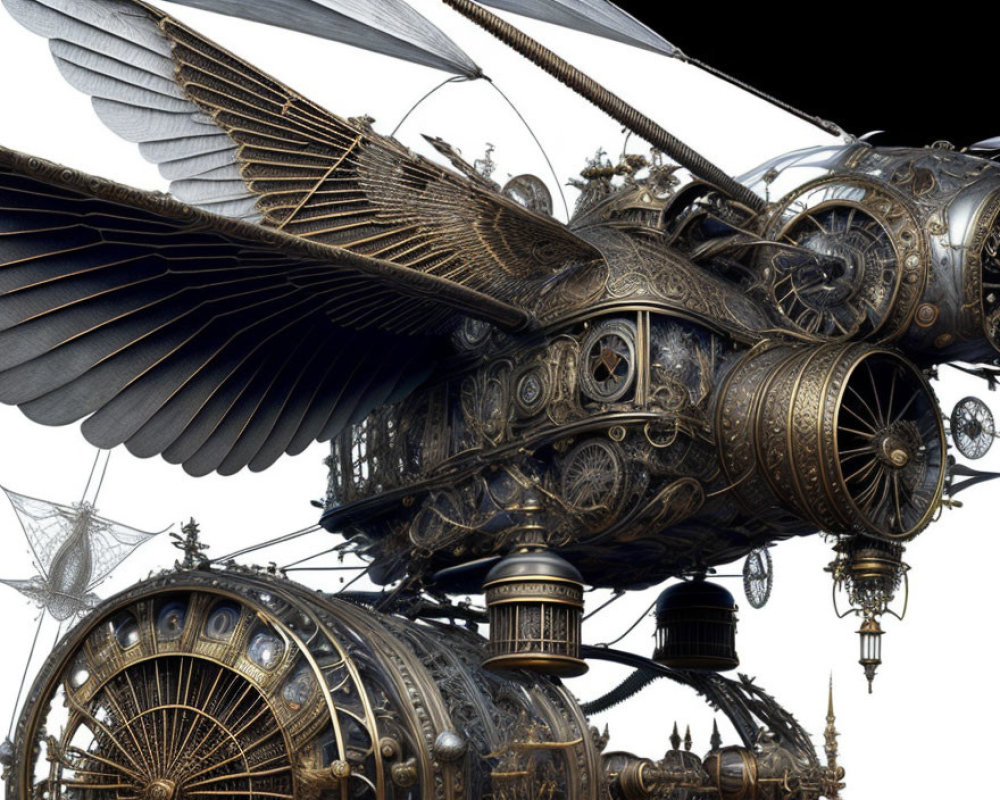 Intricate Steampunk Airship with Metalwork and Propellers