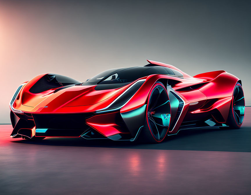 Sleek Red Sports Car with Futuristic Design and Advanced Aerodynamics