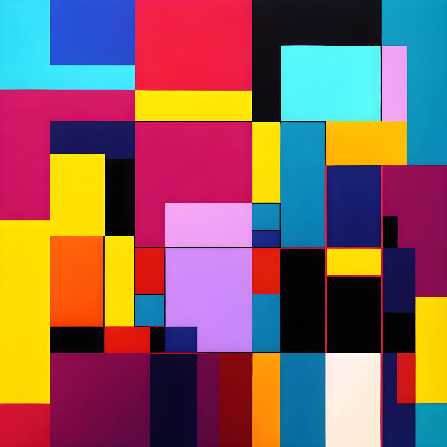 Colorful Geometric Abstract Painting with Squares and Rectangles in Blue, Red, Purple, Yellow