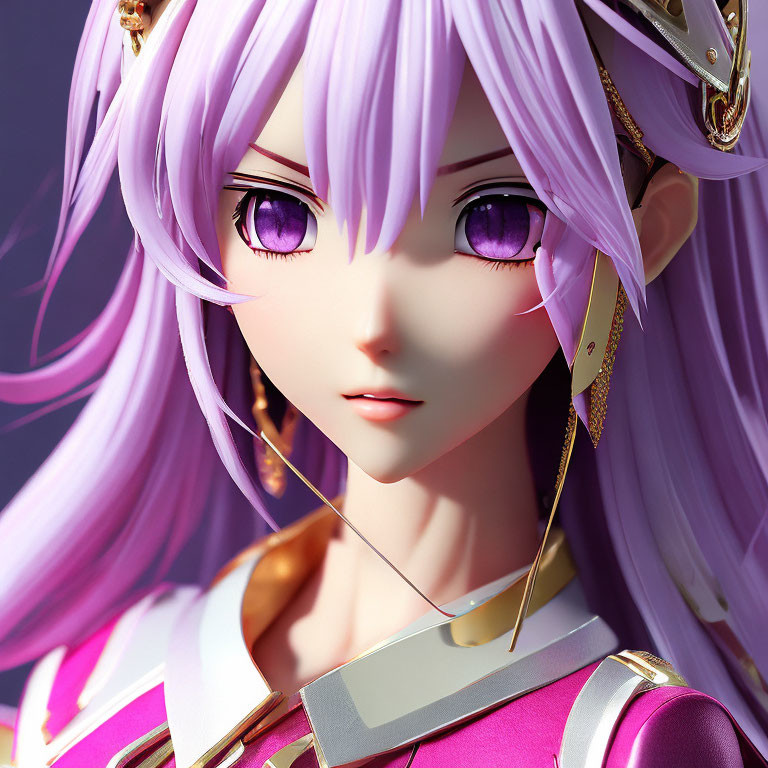 Detailed 3D-animated female character with pink hair and futuristic outfit