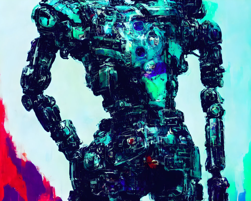 Detailed Mech Robot Illustration with Complex Design and Blue Color Scheme
