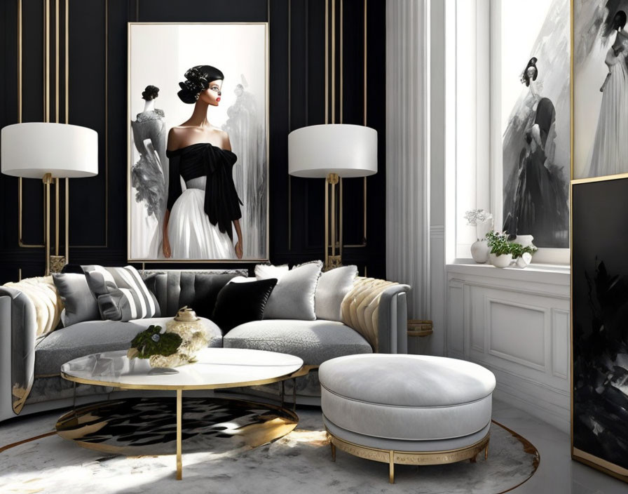 Sophisticated black and white living room decor with elegant furniture and stylish accents