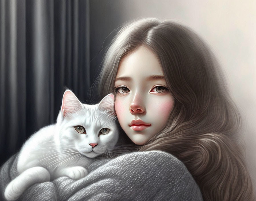 young long haired girl and her cat