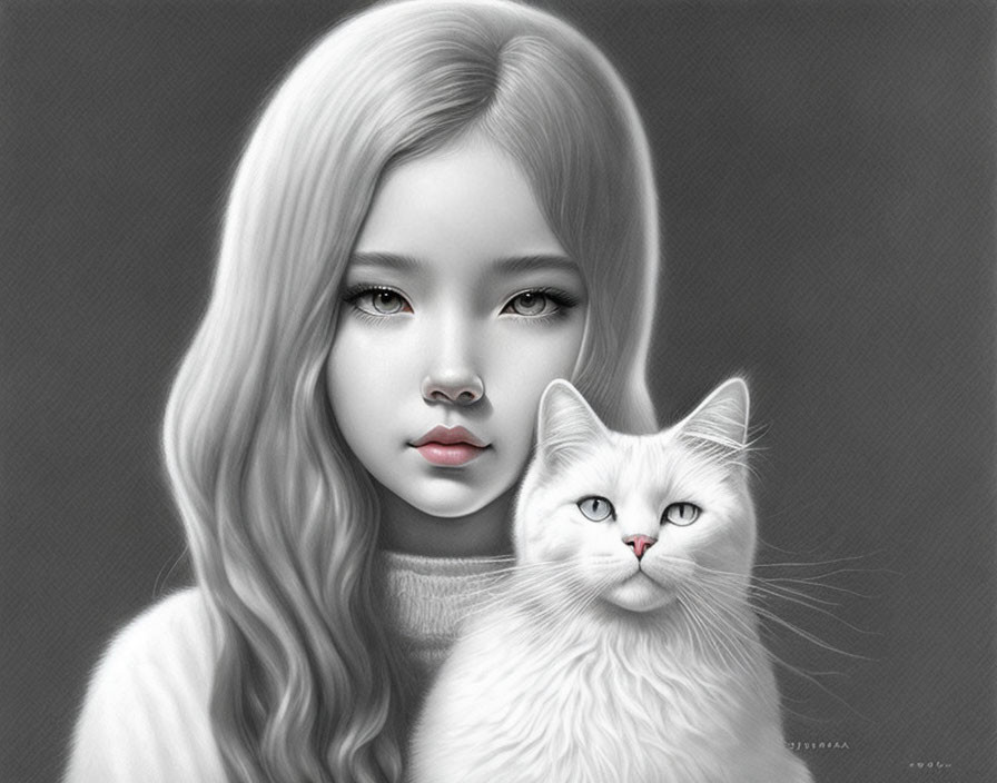 cute girl with her cute white cat