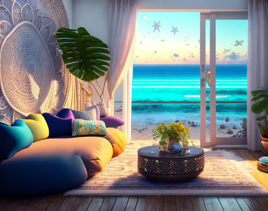 a fantasy room with an ocean view