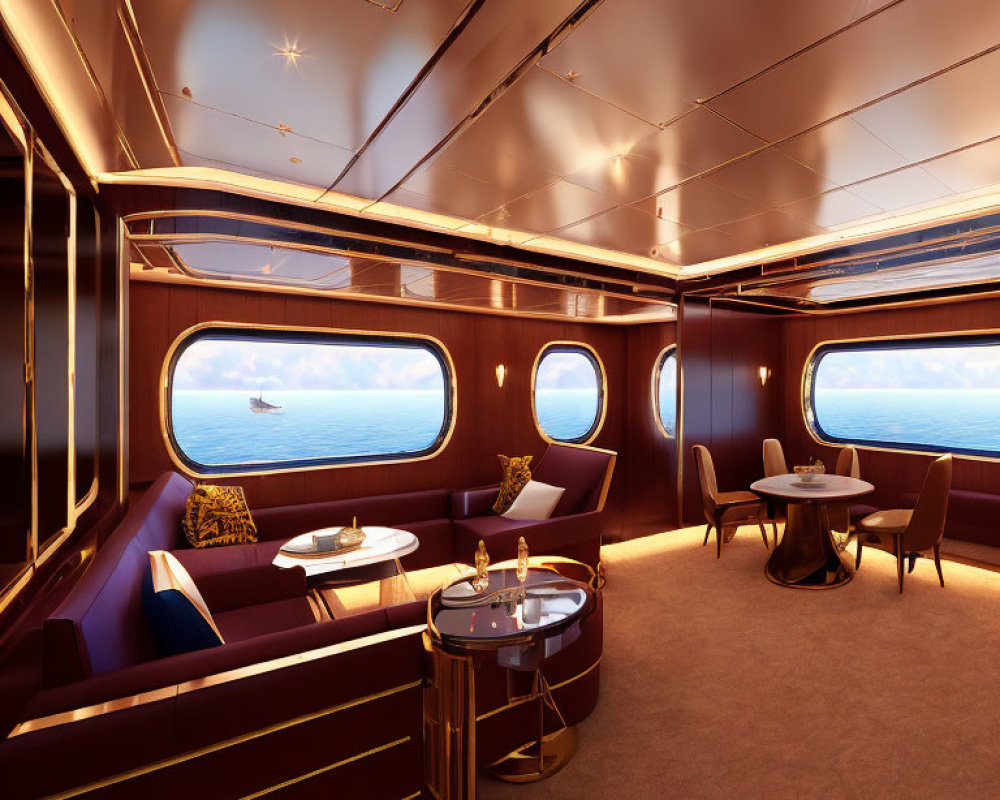Luxurious Yacht Interior with Plush Seating and Elegant Lighting