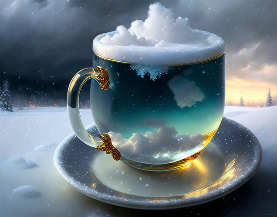 snow tea cup, magical