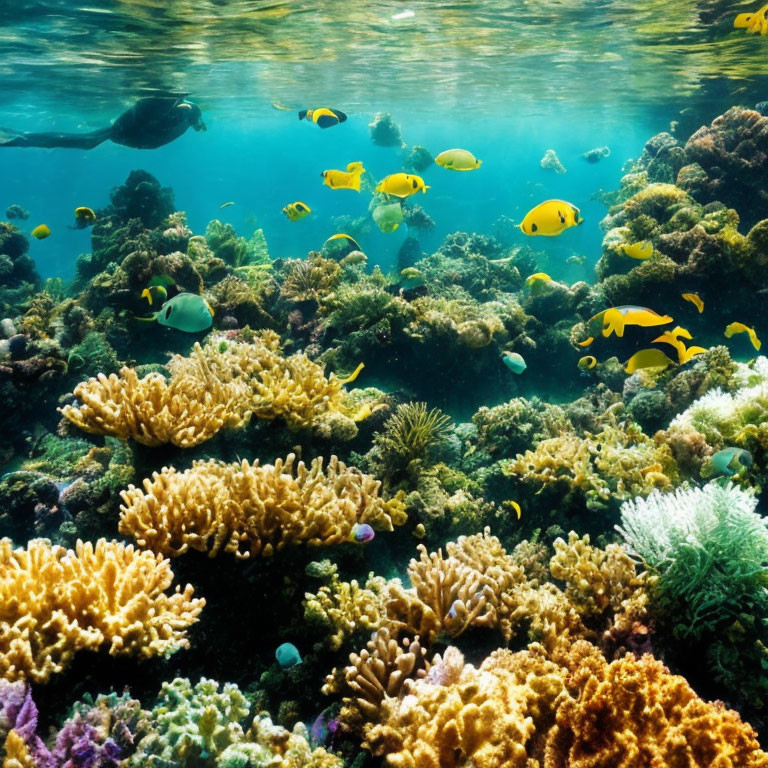 Colorful Coral Reefs and Tropical Fish in Clear Blue Water