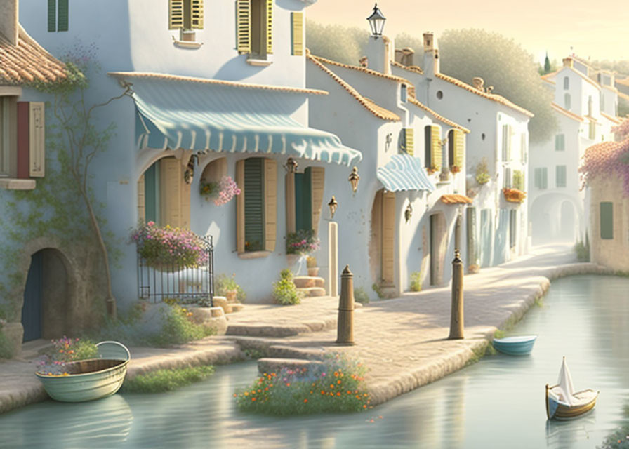 Charming European Village Along Calm Canal