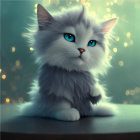 Adorable White Kitten with Blue Eyes and Bell Collar on Bokeh Background