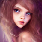 Digital Artwork: Girl with Blue Eyes, Wavy Hair, and Snowflakes