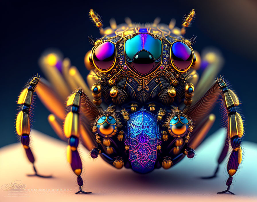 Colorful Digital Art of Stylized Spider with Ornate Patterns