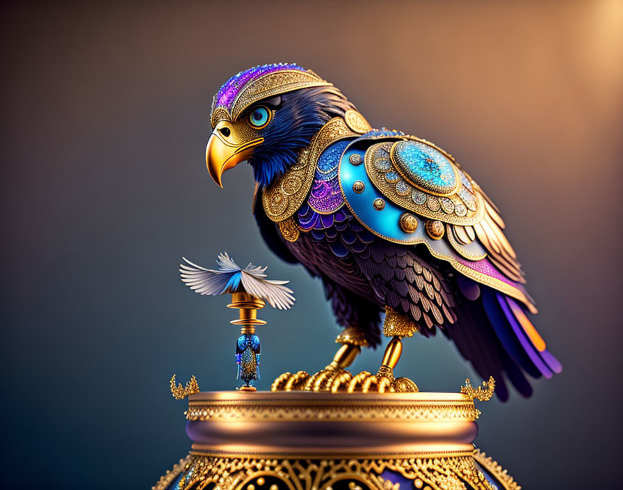 Majestic eagle digital artwork with golden and blue details