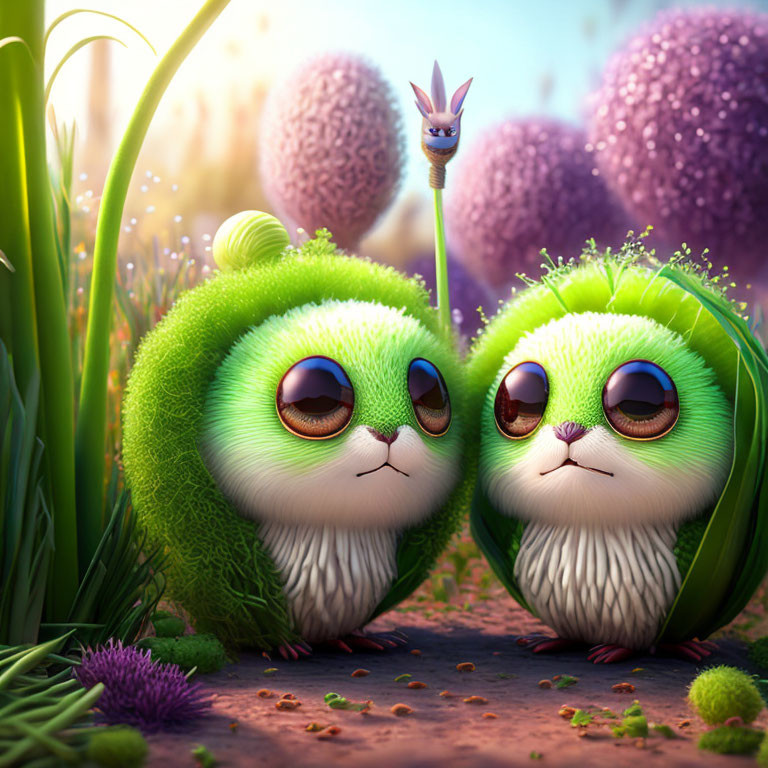 Colorful Fantasy Landscape with Adorable Fluffy Creatures