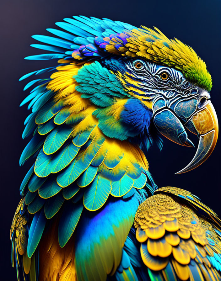 Colorful Parrot Close-Up with Blue and Yellow Feathers