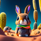 Two rabbits in desert landscape under twilight sky