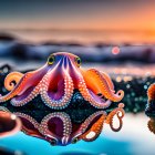 Colorful Octopus Emerges from Water at Sunset