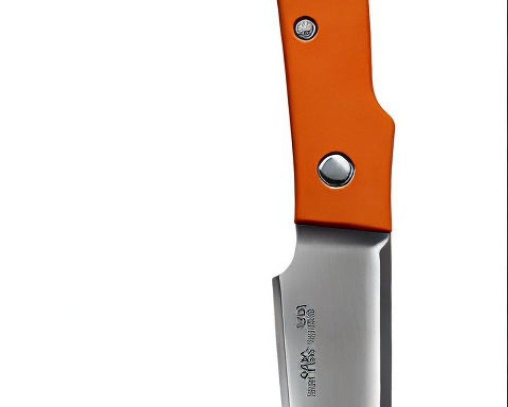 Orange-Handled Climbing Knife with Finger Hole and Serrated Edge