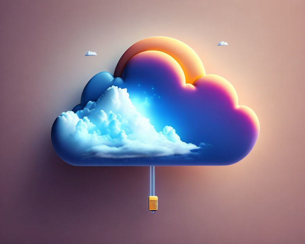Colorful Stylized Cloud Illustration with Network Cable on Warm Background