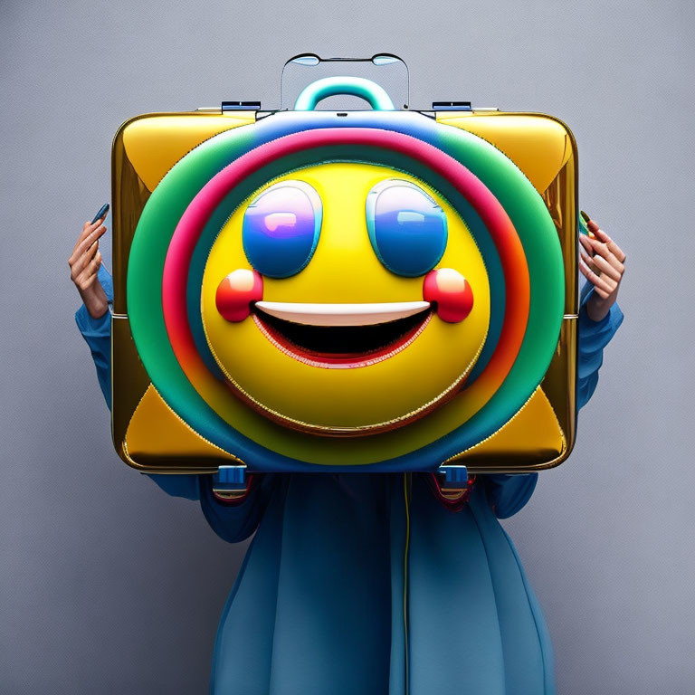 Colorful Emoji-Themed Suitcase with Happy Face Design