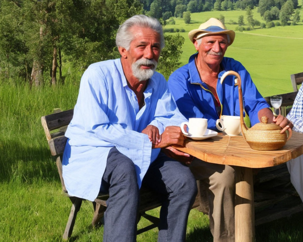 Elderly Men with White Hair Enjoying Sunny Day Outdoors