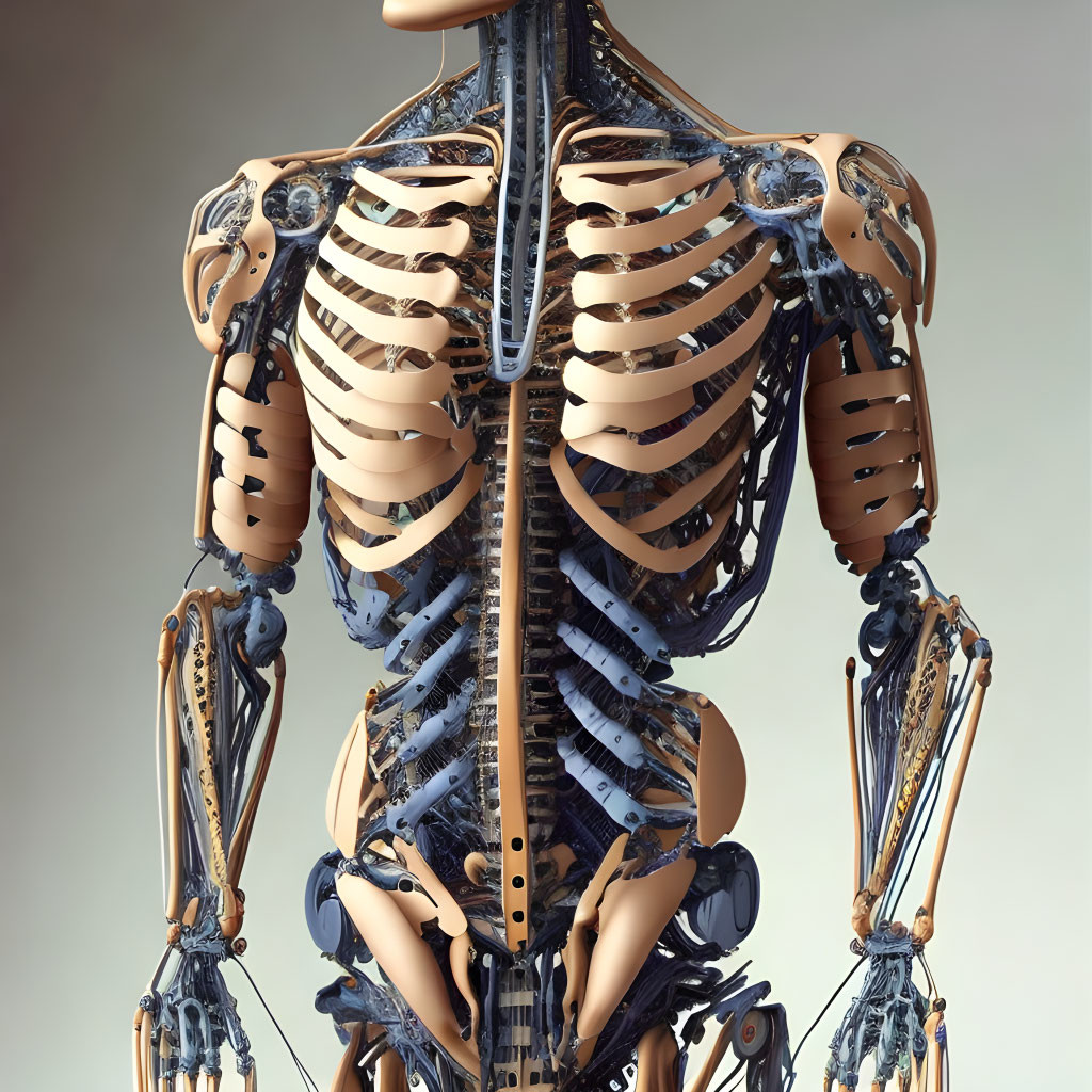 Detailed Human Torso Model with Exposed Skeleton and Mechanical Components