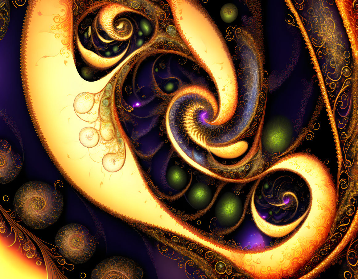 Colorful Fractal Art: Gold, Orange, and Blue Swirling Patterns