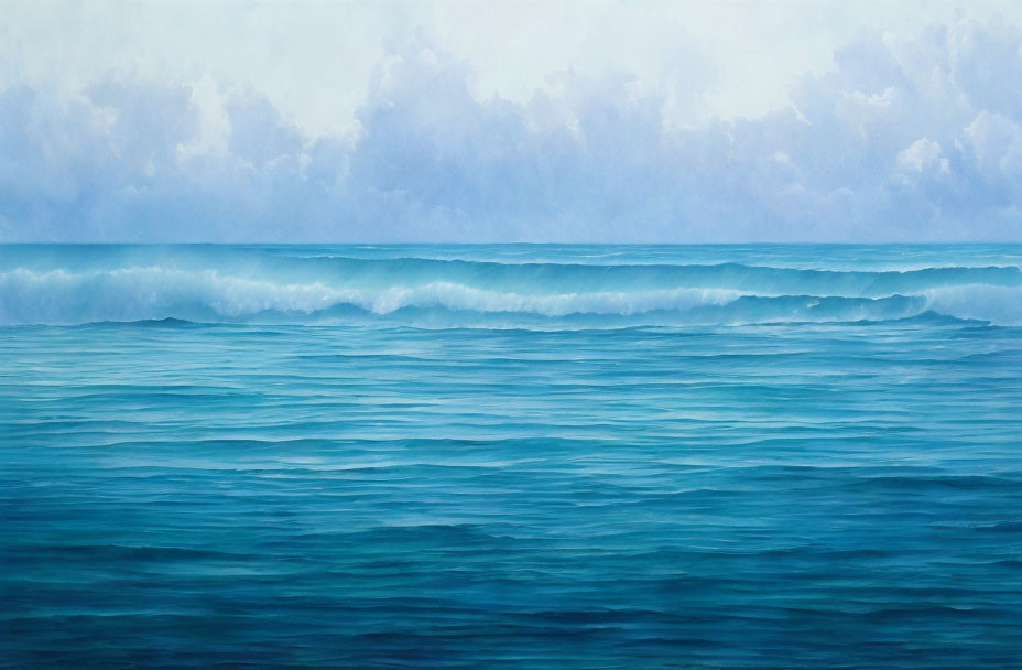 Tranquil Ocean Scene with Gentle Waves and Cloudy Sky