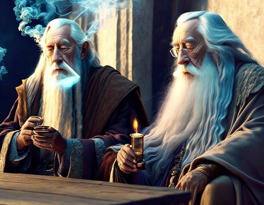 Gandalf and dumbledore smoking a little