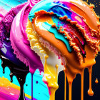 Colorful Melting Ice Cream Cone Illustration on Dark Background