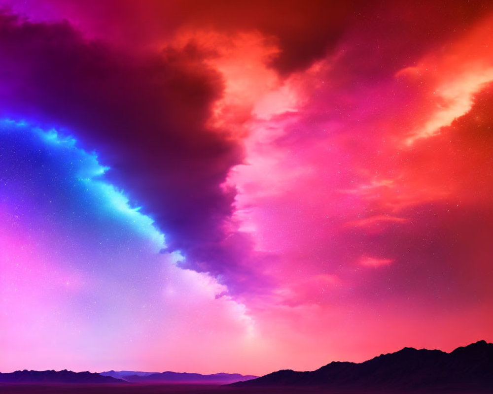 Colorful Twilight Sky over Silhouetted Mountains: Blue to Pink Spectrum