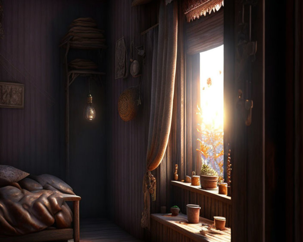 Warm Sunlight Illuminating Cozy Interior Room