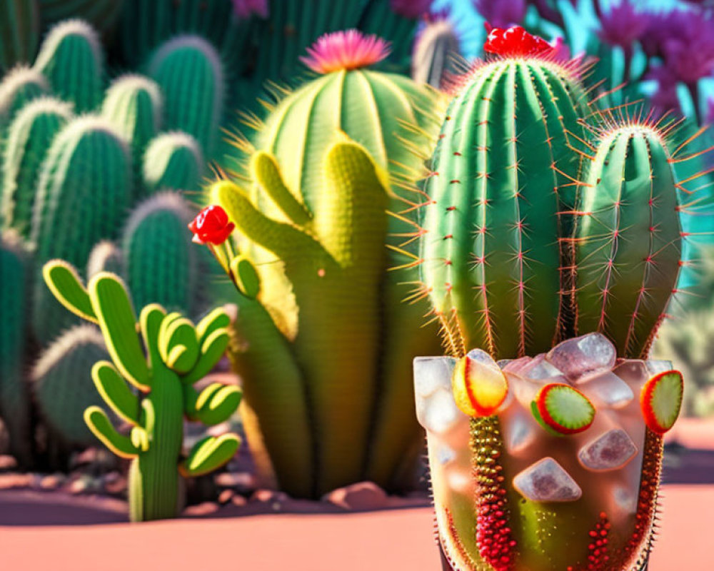 Iced Lime Drink Among Cacti and Clear Sky