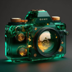 Crystal-Encased Camera with Vibrant Colors and Golden Details