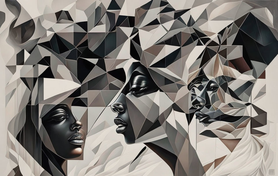Monochromatic geometric painting of two faces with angular facets