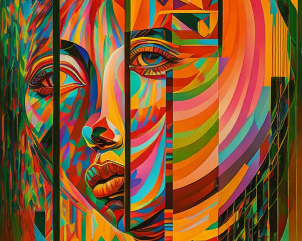 Colorful Cubist-Style Portrait with Geometric Patterns