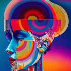 Vibrant digital artwork: human profile with swirling patterns and paint splashes.