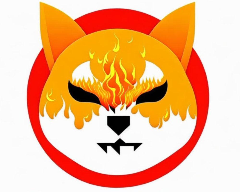 Stylized fox face with flame fur and red & white ring