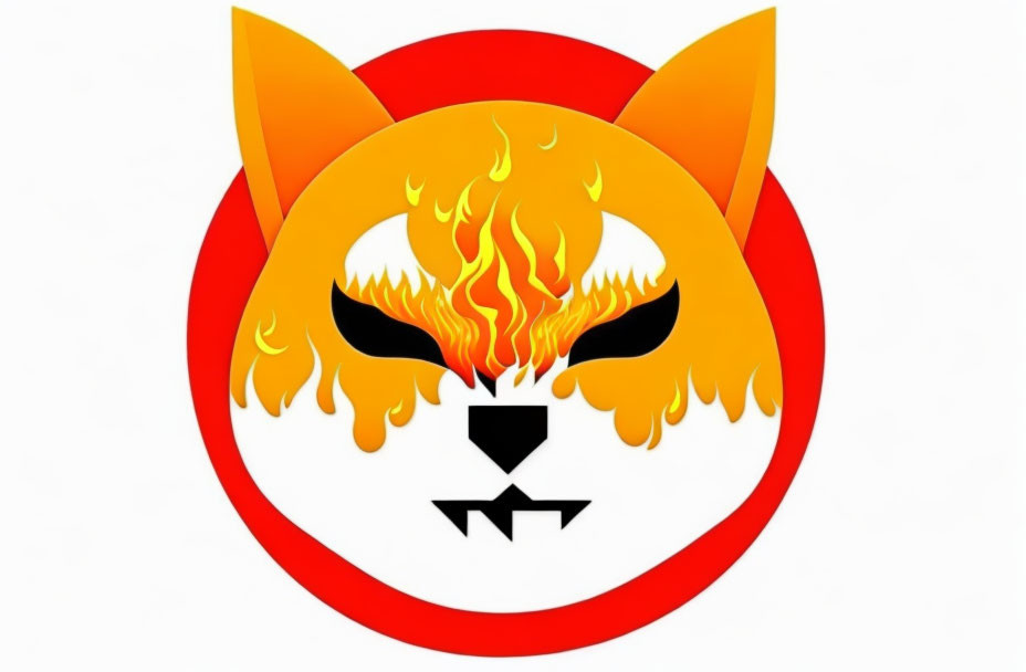 Stylized fox face with flame fur and red & white ring