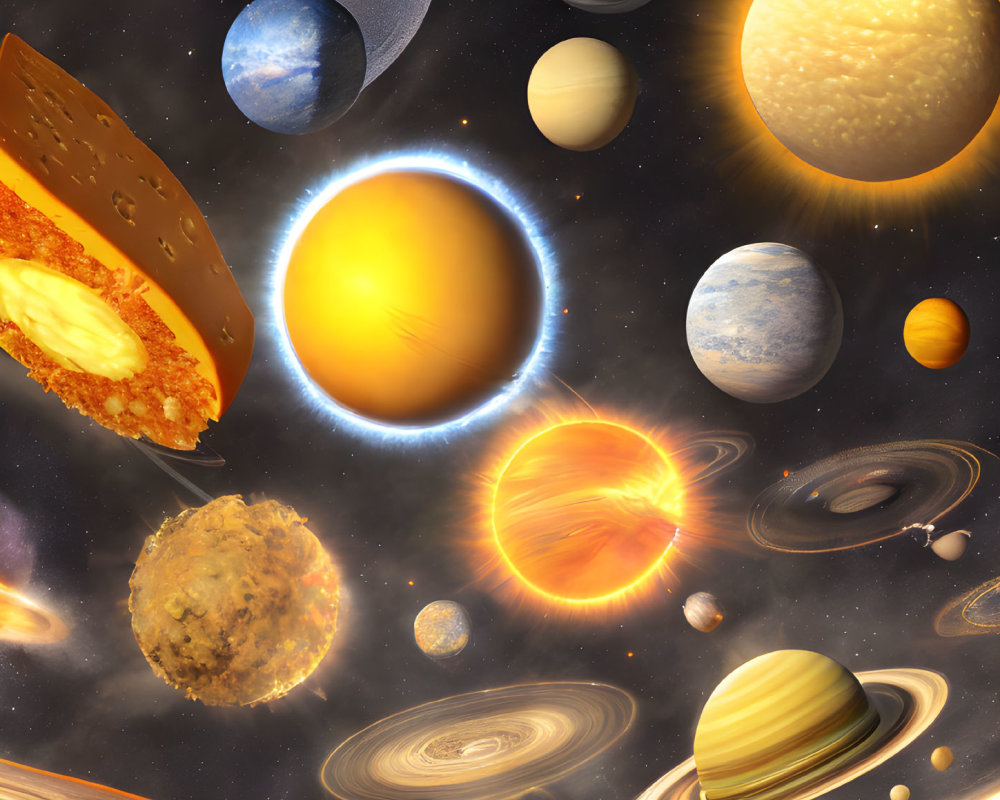 Solar System Artwork Featuring Cake Sun and Planets