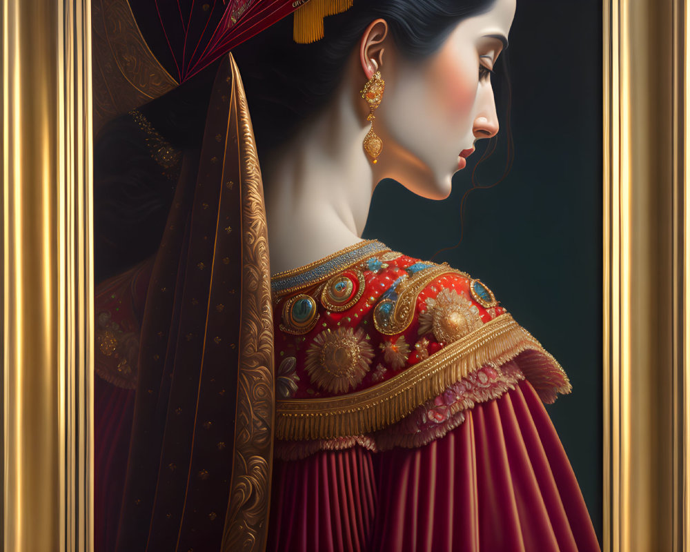 Digital portrait of a woman in South Asian attire with intricate details.