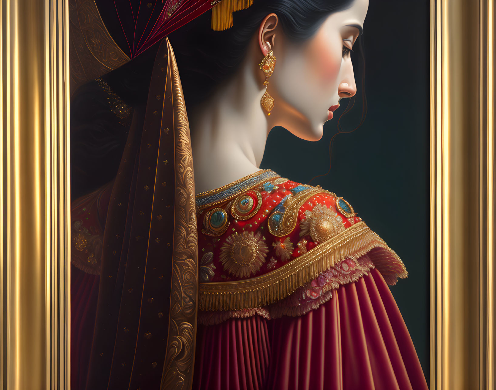 Digital portrait of a woman in South Asian attire with intricate details.