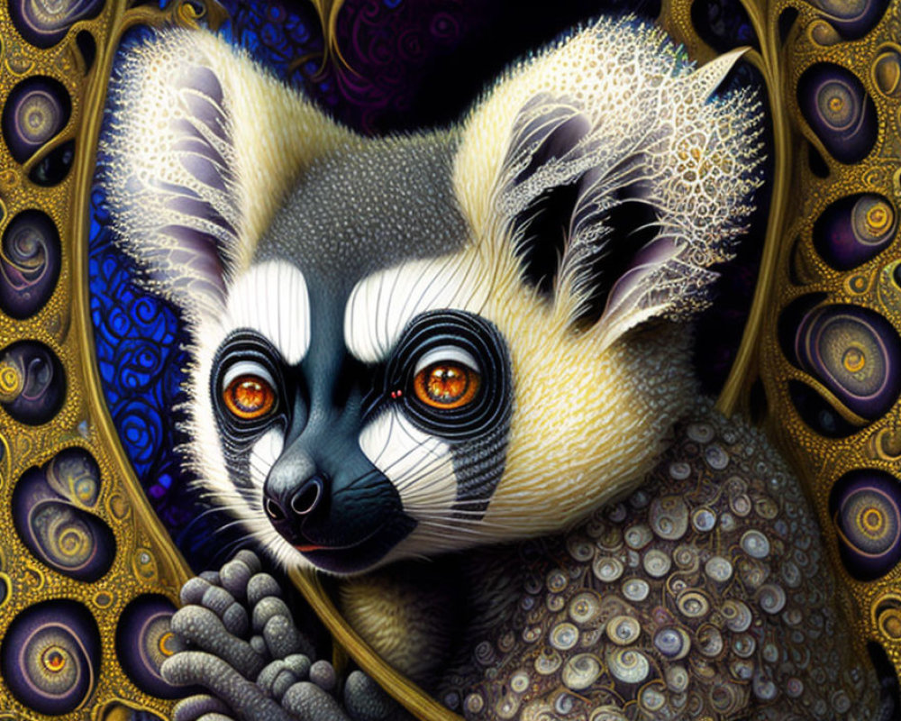 Colorful lemur illustration with intricate patterns and vibrant eyes