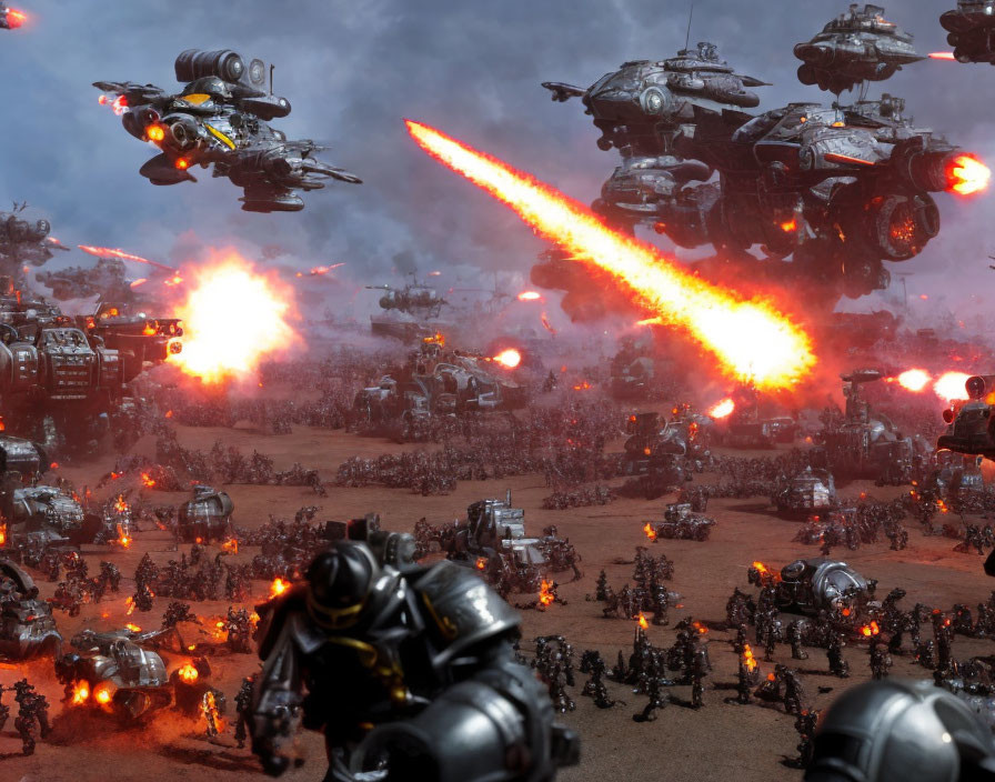 Futuristic Armored Vehicles and Robots in Intense Battle Scene