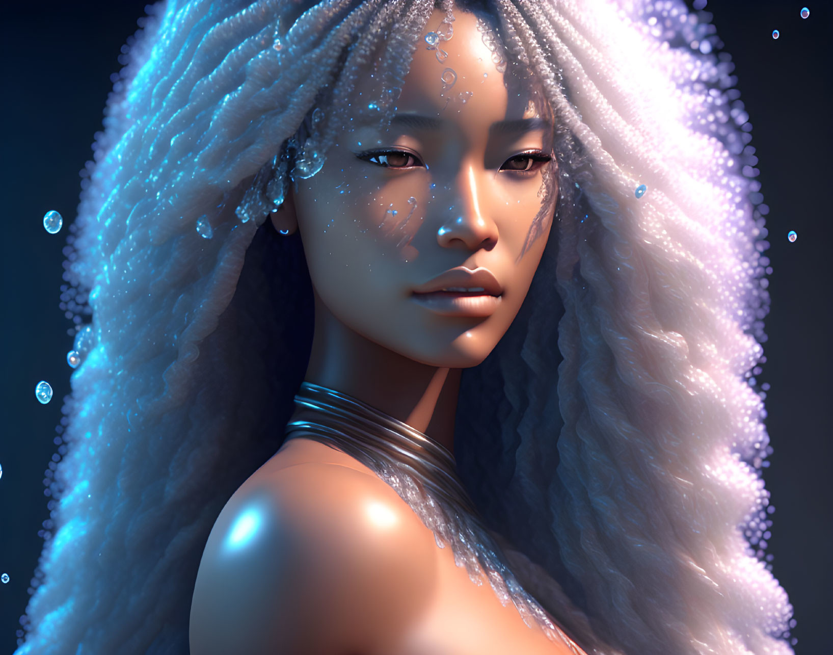Woman with hair made of water 