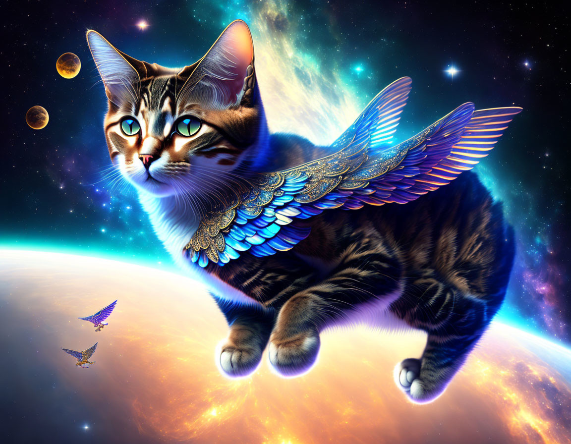 cat in space with wings