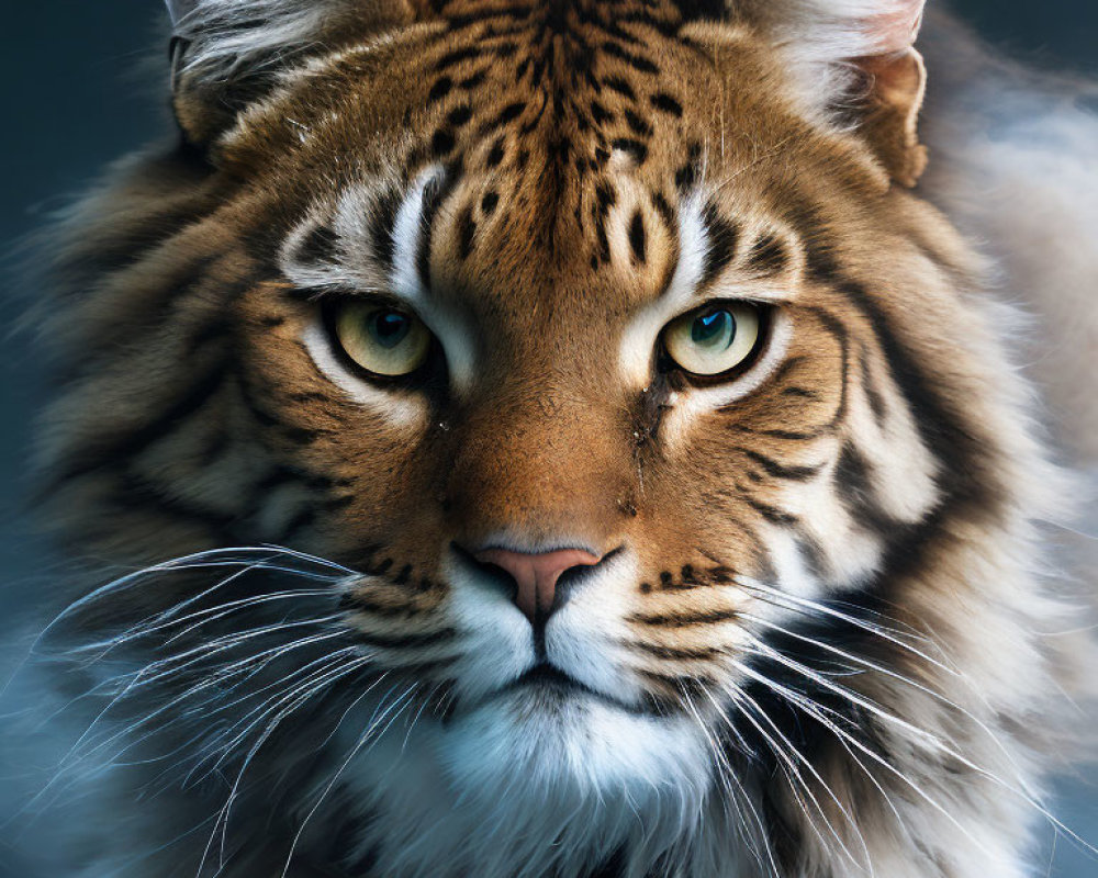 Tiger's Face Close-Up with Green Eyes and Striped Fur